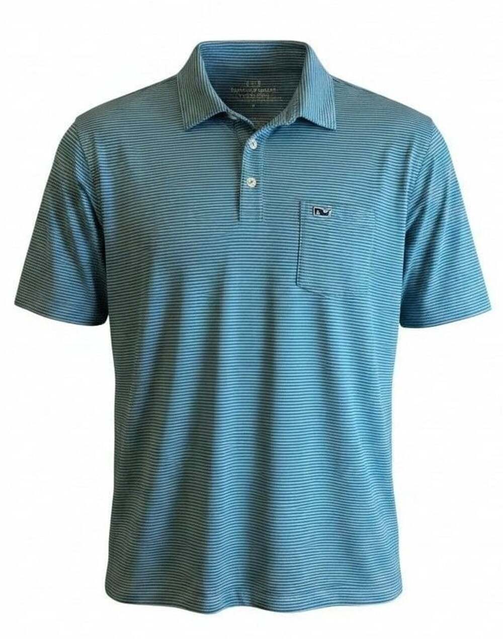 Vineyard Vines Edgartown Polo Shirt Mens L Blue Green Striped Pocket